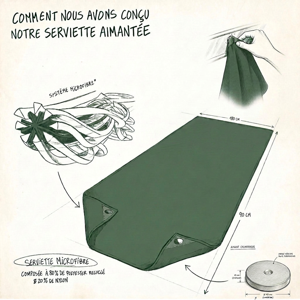 Création et conception de produits extérieurs Magnette - innovation de la serviette magnétique Magnette